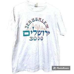 Vintage Jerusalem 3000 White T-Shirt Size L Holy Land